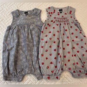 2 Question Everything Rompers EUC Size 12-18 M